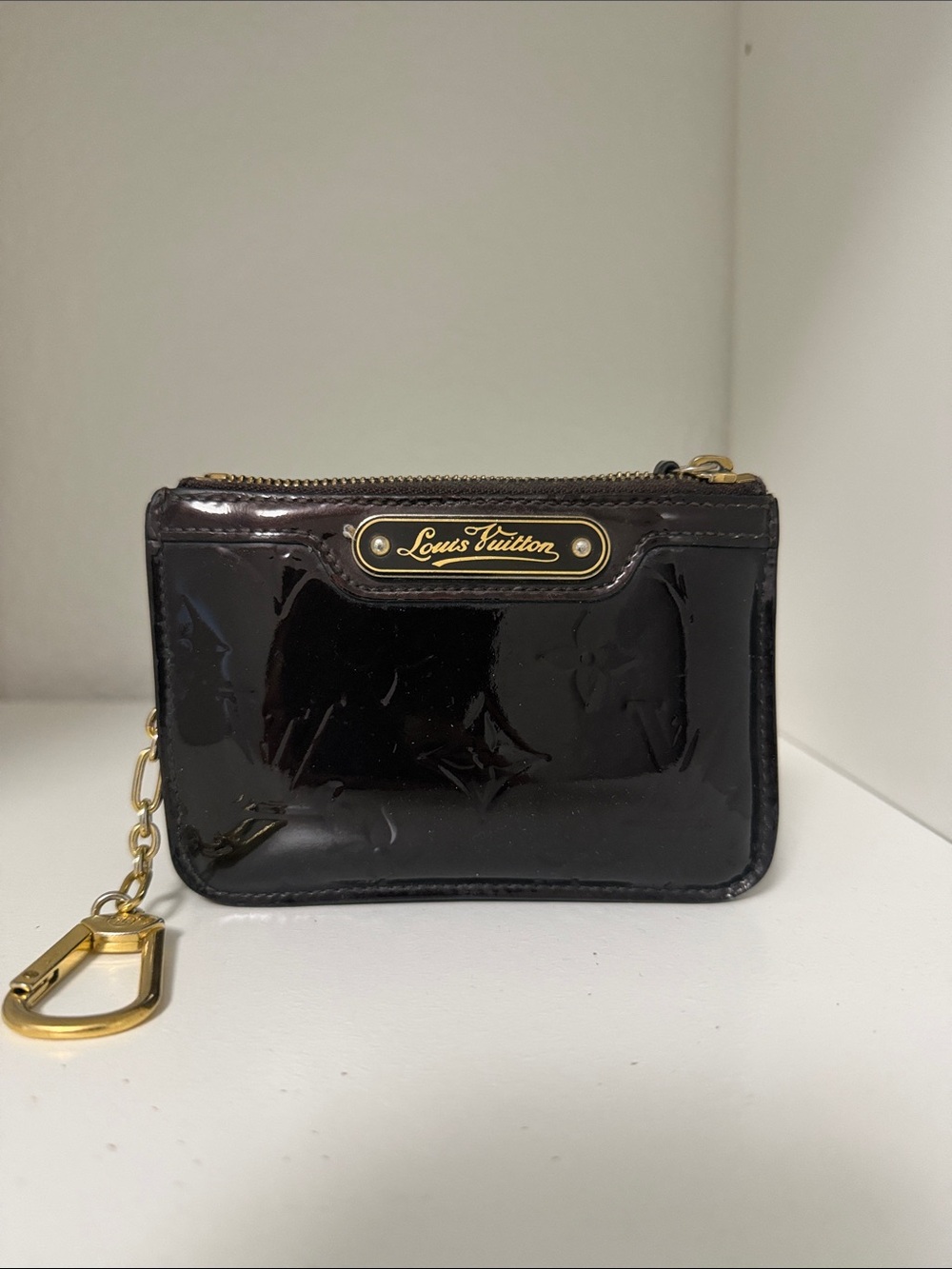 Louis Vuitton Glossy Patent Coin Pouch in Deep Brown with Gold Hardware